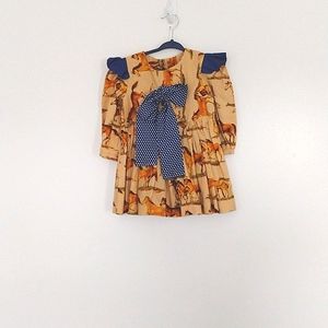 Stylish Kids Casual Dress with Horse Print and Bow